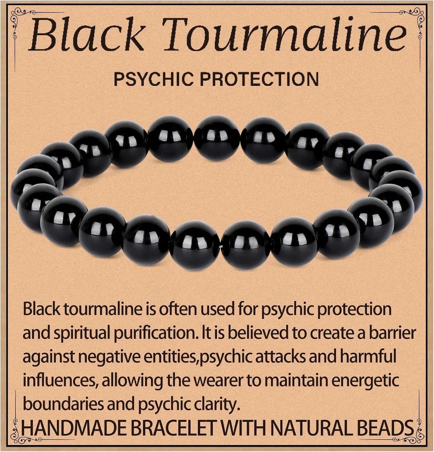 Natural Gemstone Obsidian Bracelet — Handmade Elastic Crystal Bead Jewelry