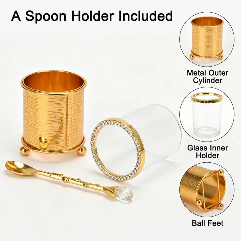 Luxury Gold Coffee Spoon Set — 6 Piece Espresso Stirring Spoons with Decorative Holder