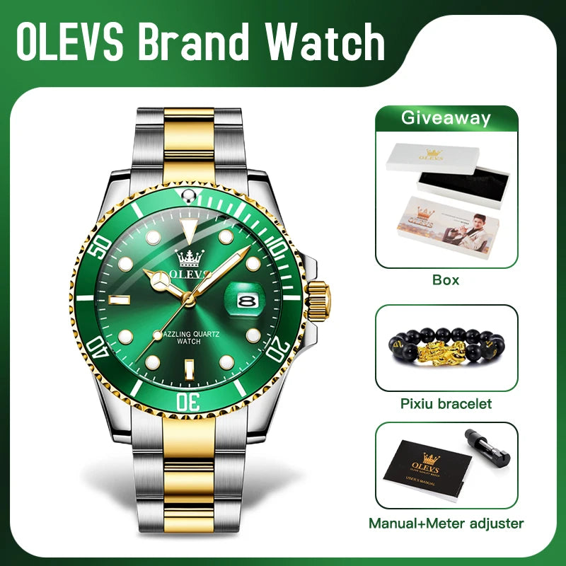 OLEVS 5885 Men's Quartz Watch — Stainless Steel Luxury Style with Auto Date