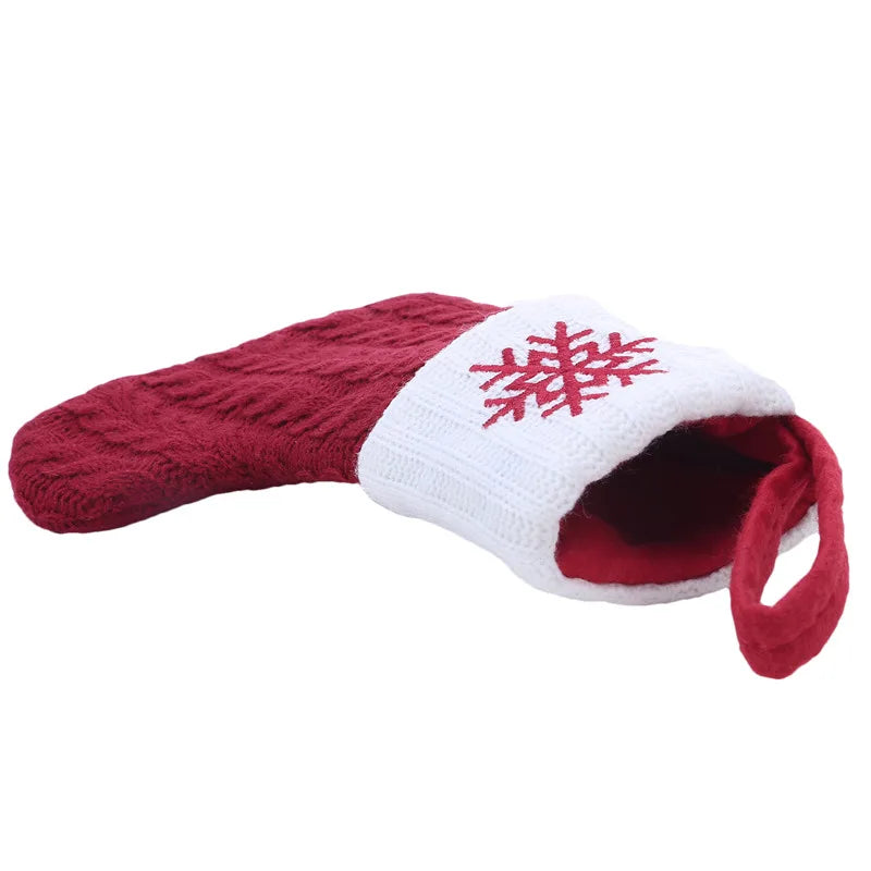 Knitted Snowflake Christmas Stocking — Decorative Holiday Tree Ornament