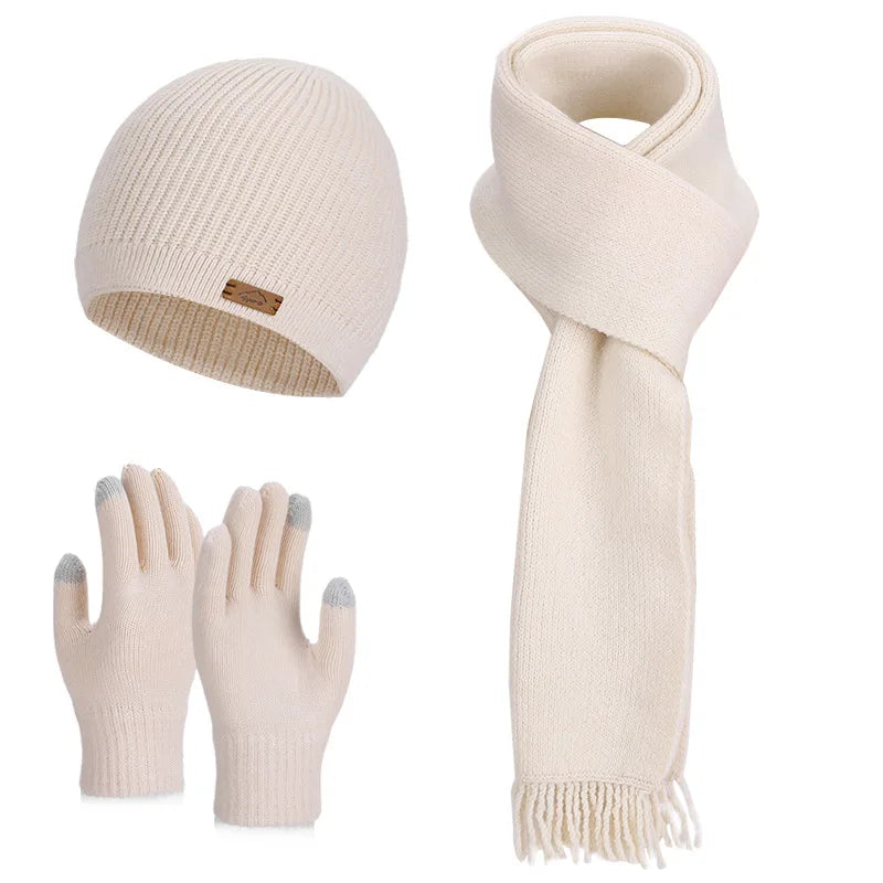 KINIJA Women's Winter Knit Set — Warm Plush Hat, Scarf & Gloves