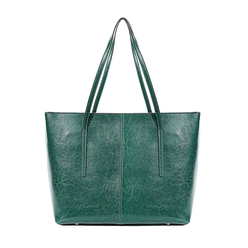 ZENCY Genuine Leather Tote Bag — Large Capacity Shoulder Bag for Work & Travel