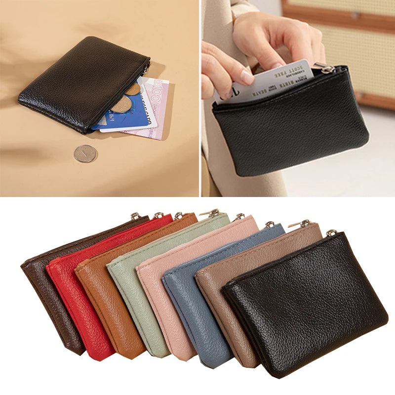 Retro Litchi Pattern Coin Purse — Compact PU Leather Zipper Pouch