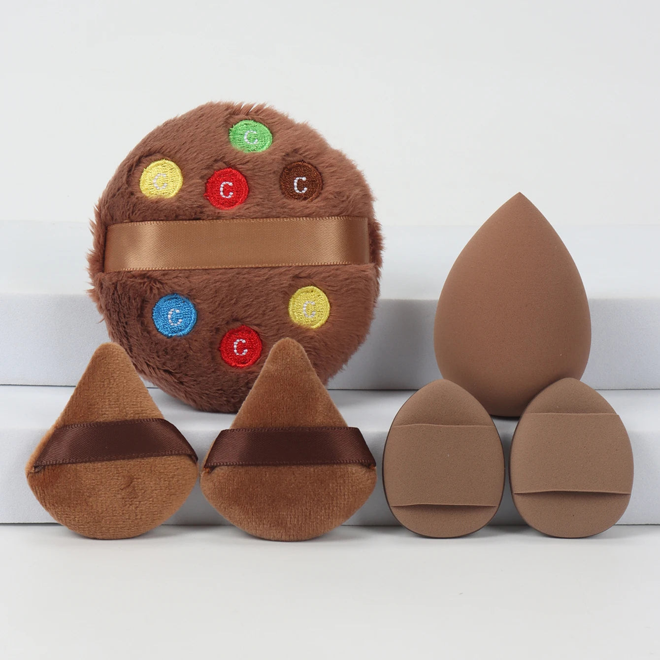 Embroidered Loose Powder Puffs — 6-Piece Set for Wet or Dry Application
