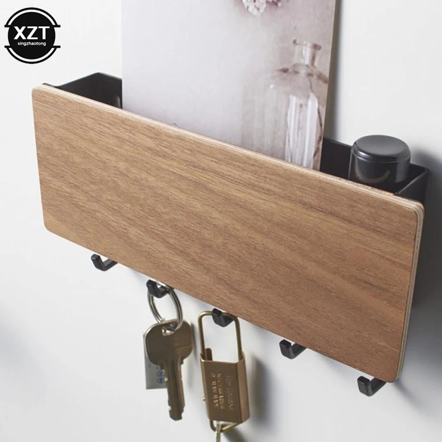 Bamboo Wall Hanging Key Rack — Space-Saving Organizer with 5 Hooks