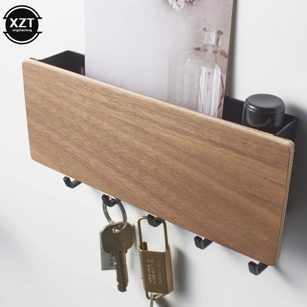 Bamboo Wall Hanging Key Rack — Space-Saving Organizer with 5 Hooks