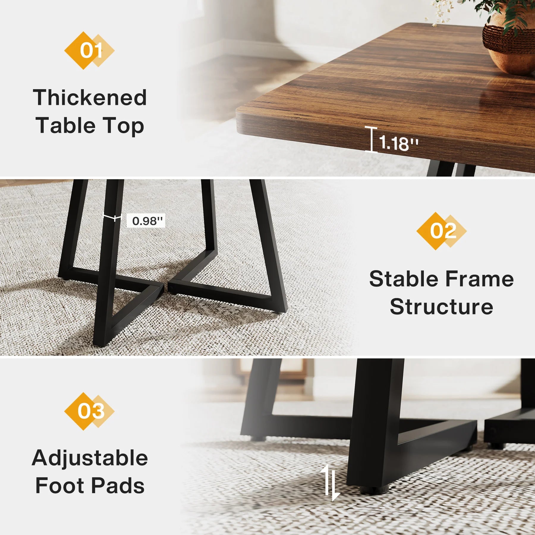 Tribesigns Square Dining Table — Industrial Wood & Metal Kitchen Table