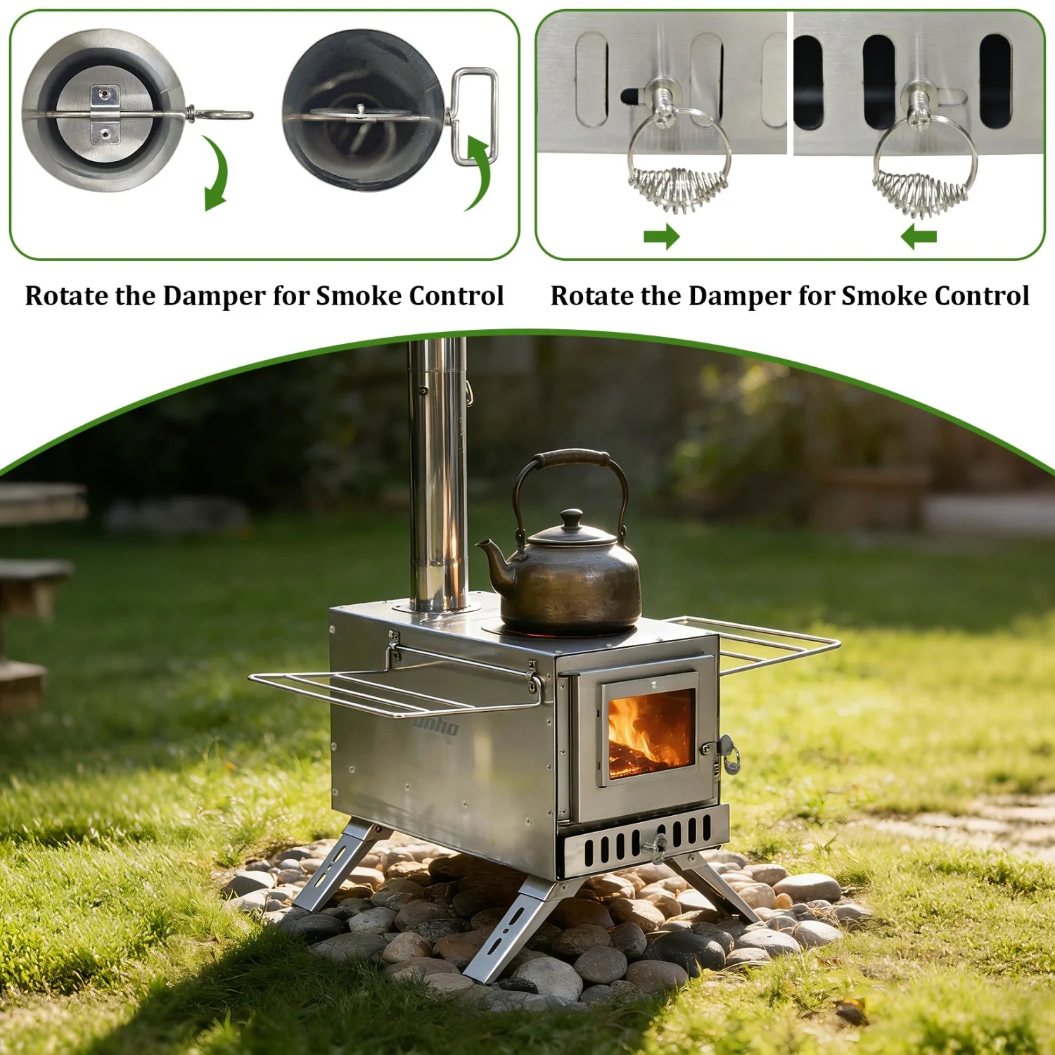 Portable Stainless Steel Wood Burning Stove — 2-in-1 Outdoor Heater & Cooker