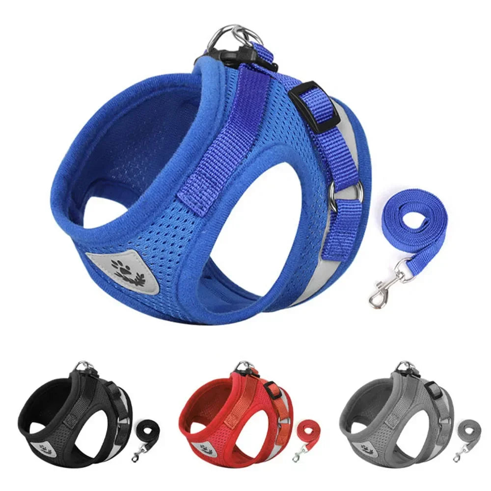 Reflective Mesh Pet Harness and Leash Set — Breathable Adjustable Vest