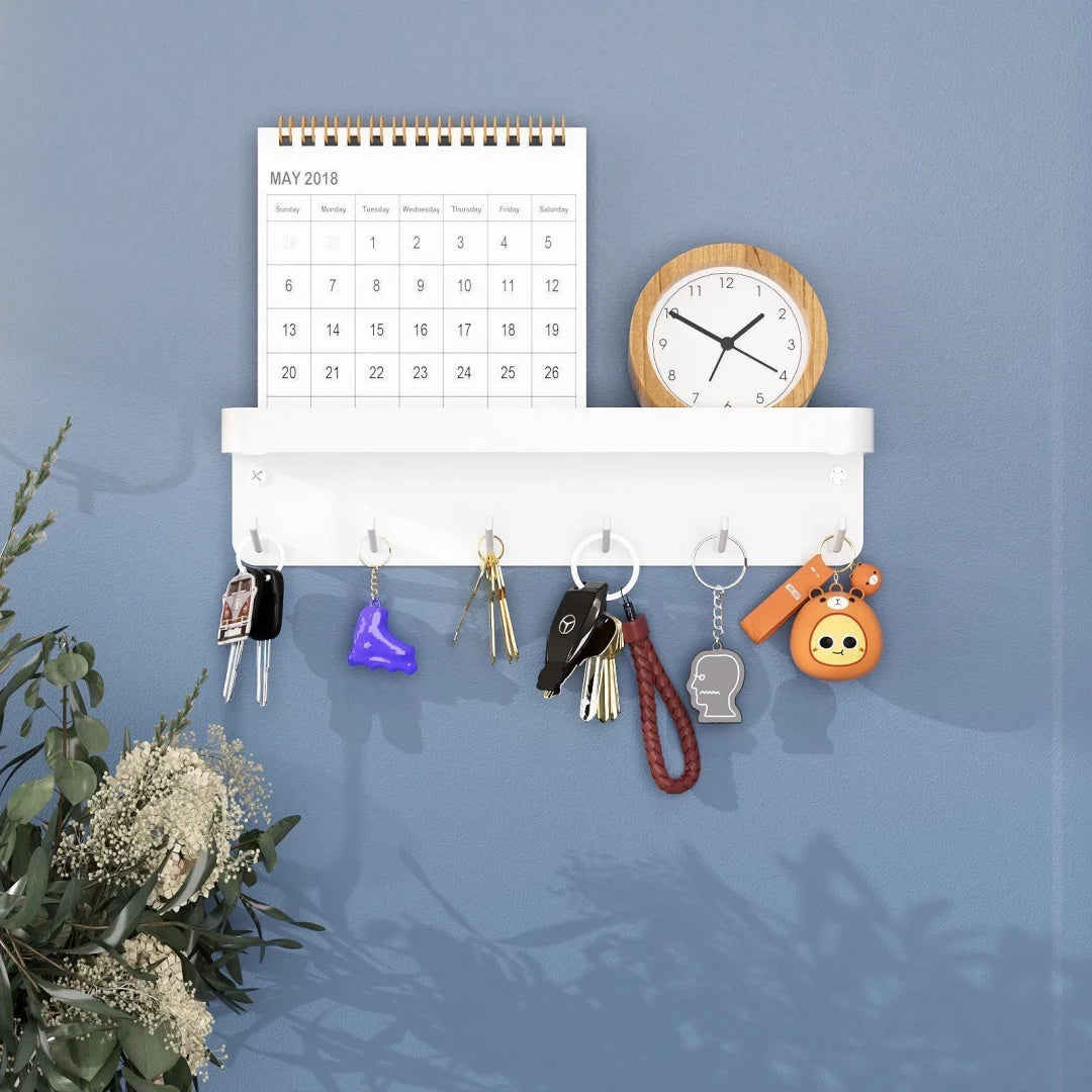 Wall Mounted Key Holder — Self-Adhesive Entryway Organizer with Hooks