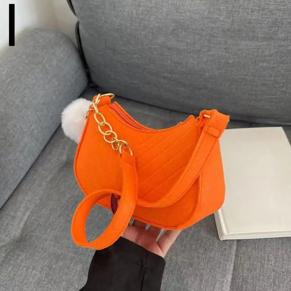 Felt Mini Shoulder Bag — Stylish Crescent Underarm Handbag