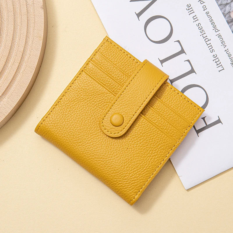 Genuine Leather Women's Mini Wallet — RFID Blocking Slim Two-Fold Purse