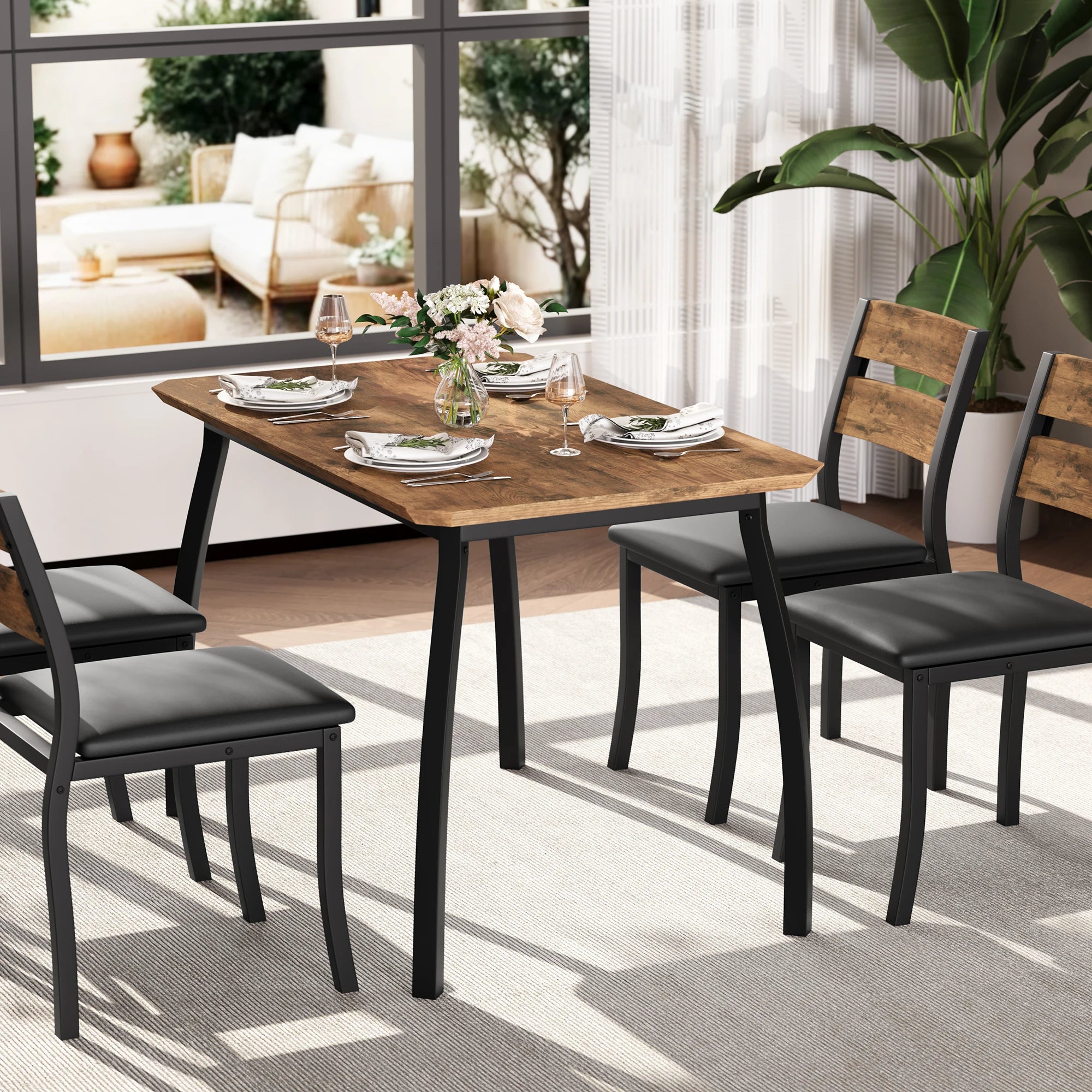 EliteZ 5-Piece Square Dining Table Set — Compact Farmhouse Design for Small Spaces
