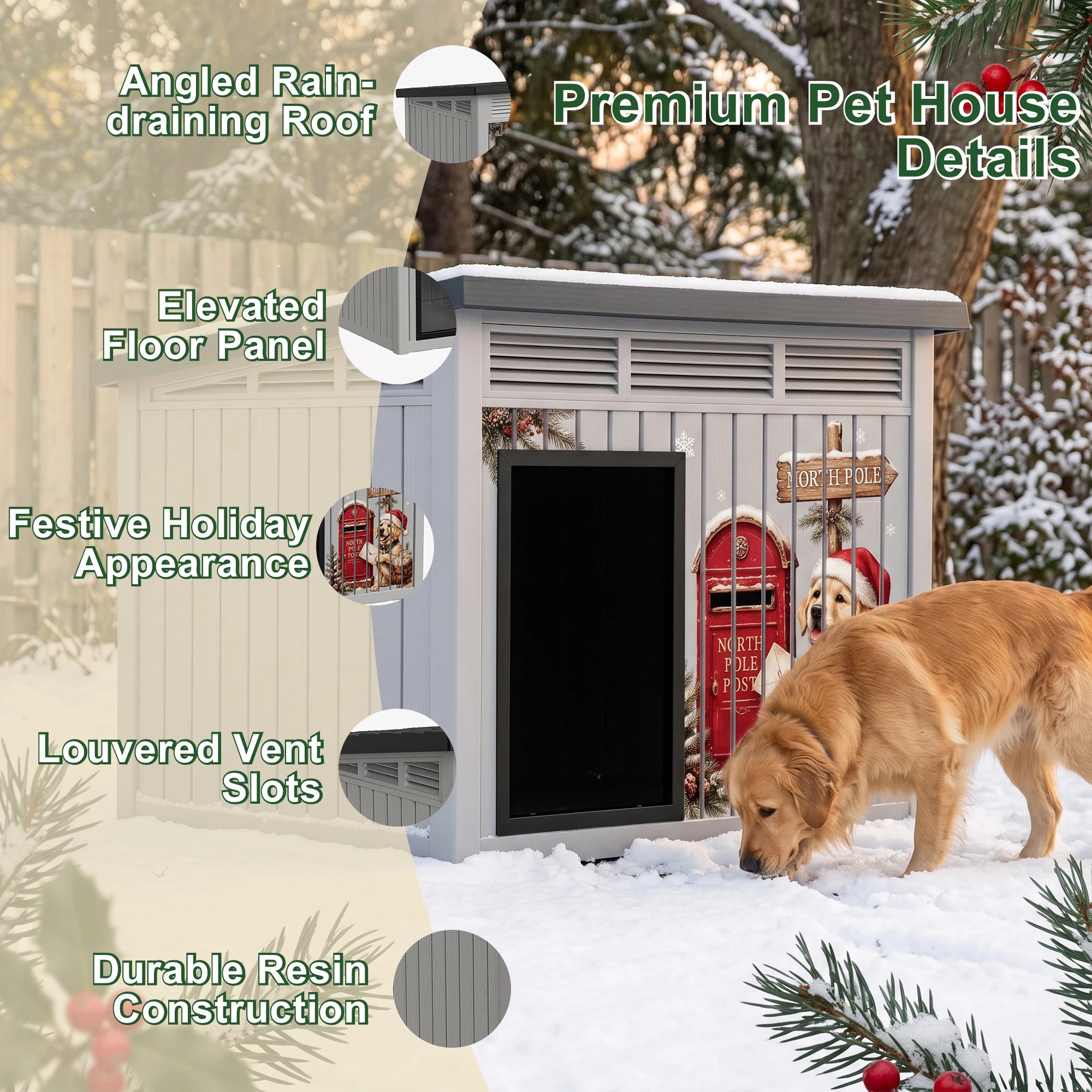 Christmas Dog House — Weatherproof Outdoor Kennel