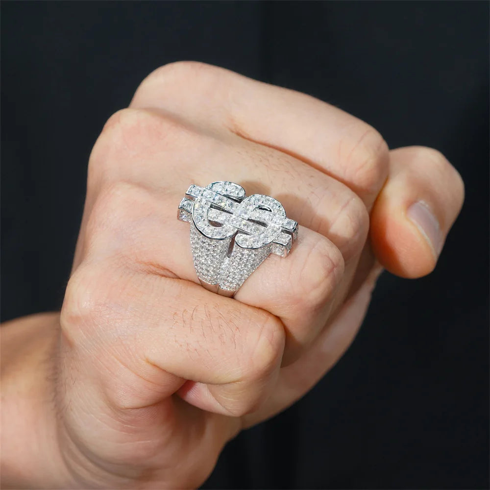 LYEE CYEE Moissanite Dollar Sign Ring — Iced Out 925 Sterling Silver Band