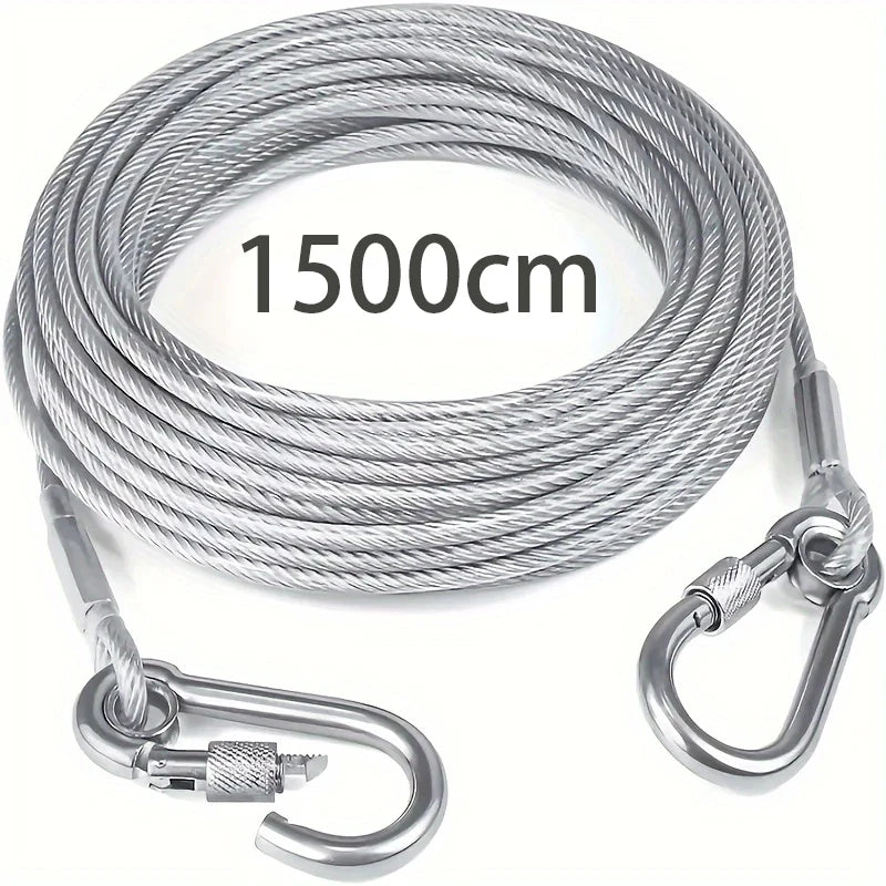 Heavy-Duty Stainless Steel Dog Tie-Out Cable — Reflective Outdoor Leash