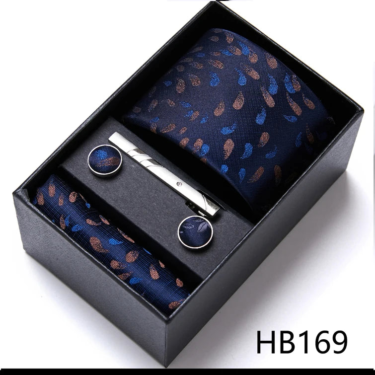VanGise Men's Necktie Set — Business Tie, Cufflinks, and Pocket Square Kit