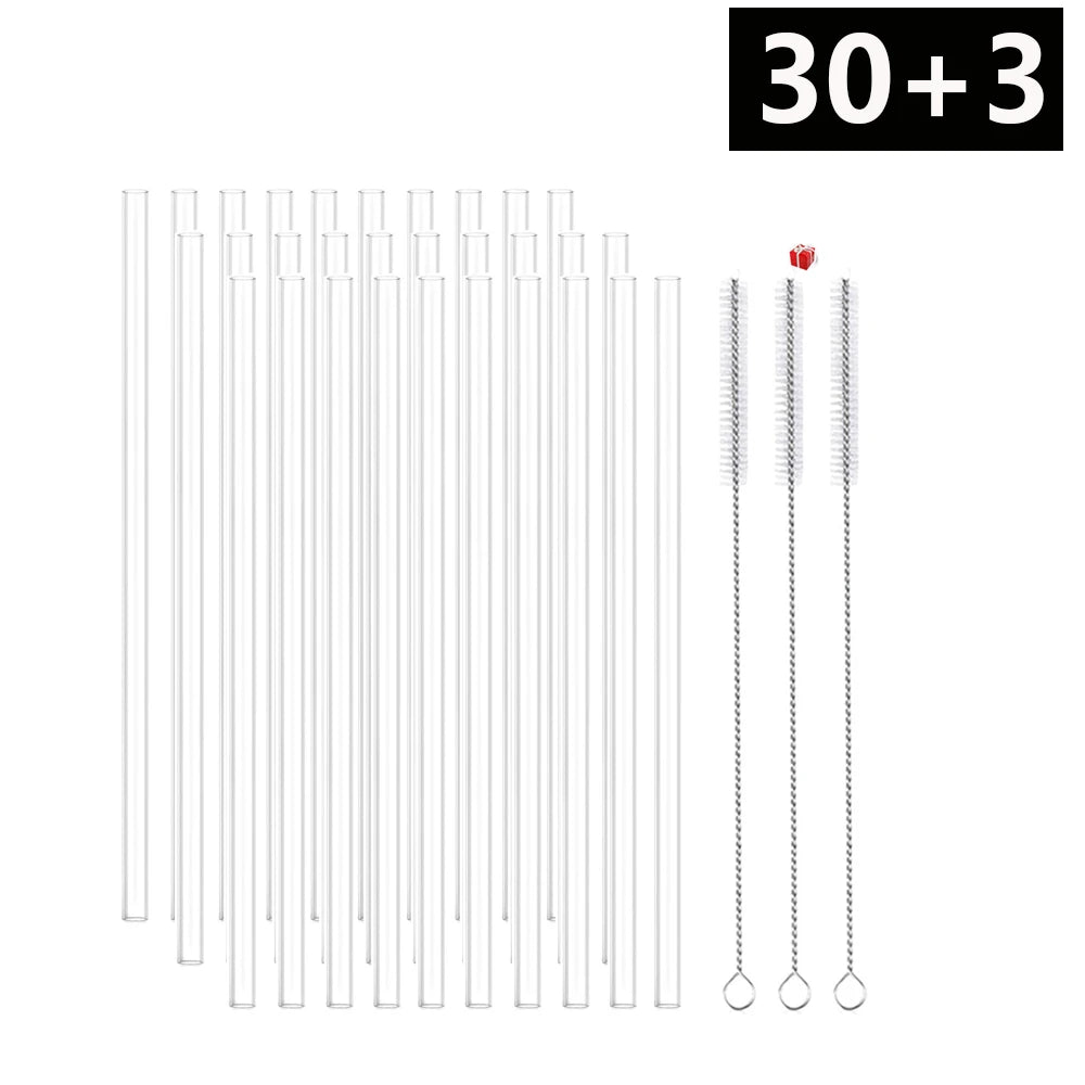 Reusable Plastic Replacement Straws — Clear 30cm Straws with Cleaning Brush