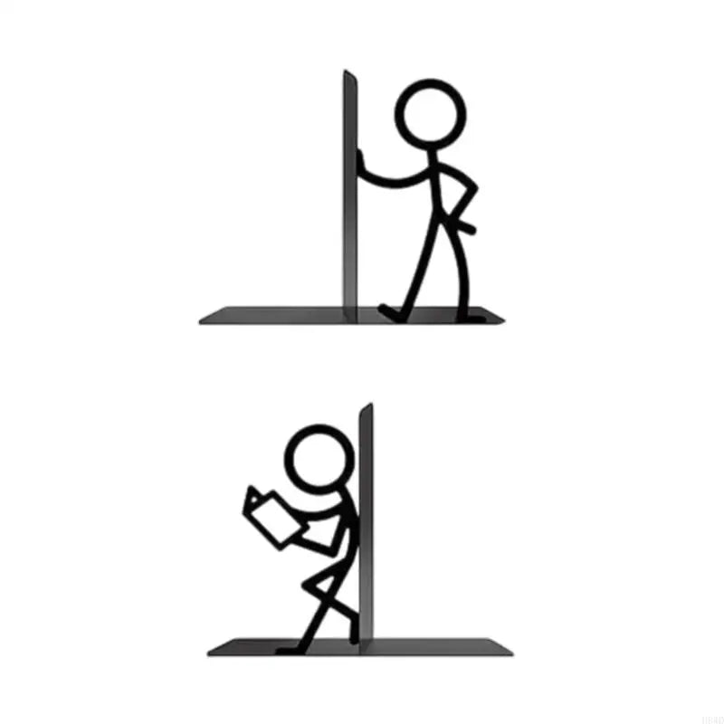 Decorative Metal Bookend Set — Character Design Iron Supports for Desk Organization