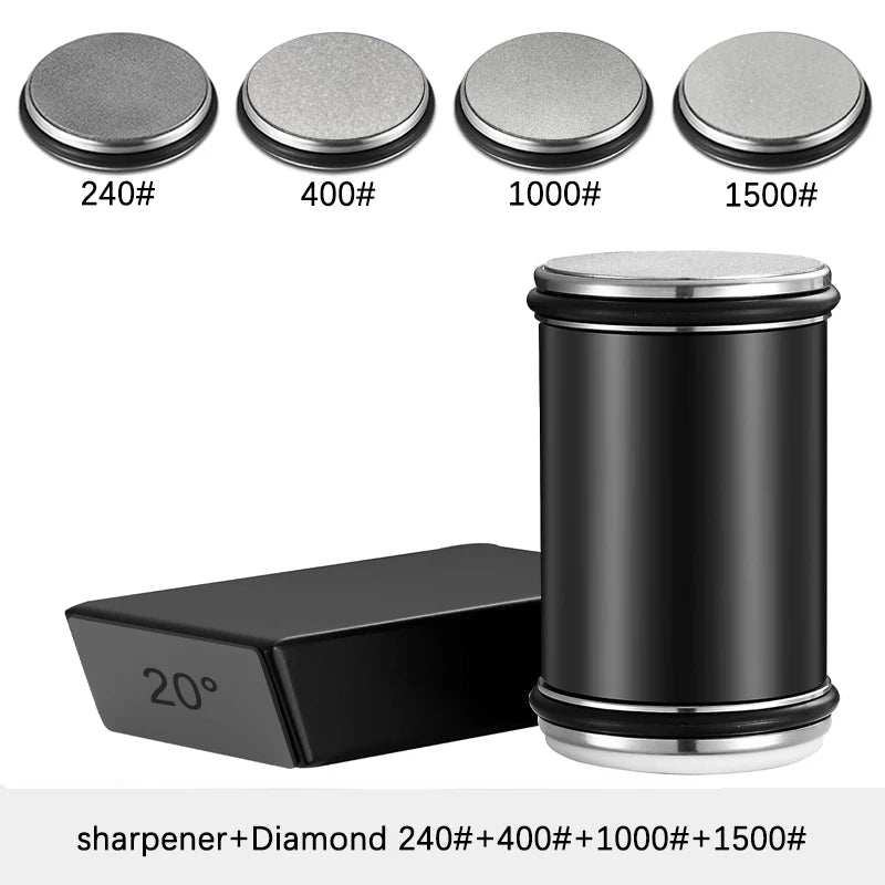 Rolling Knife Sharpener — Double Sided Diamond Stone with Magnetic Angle