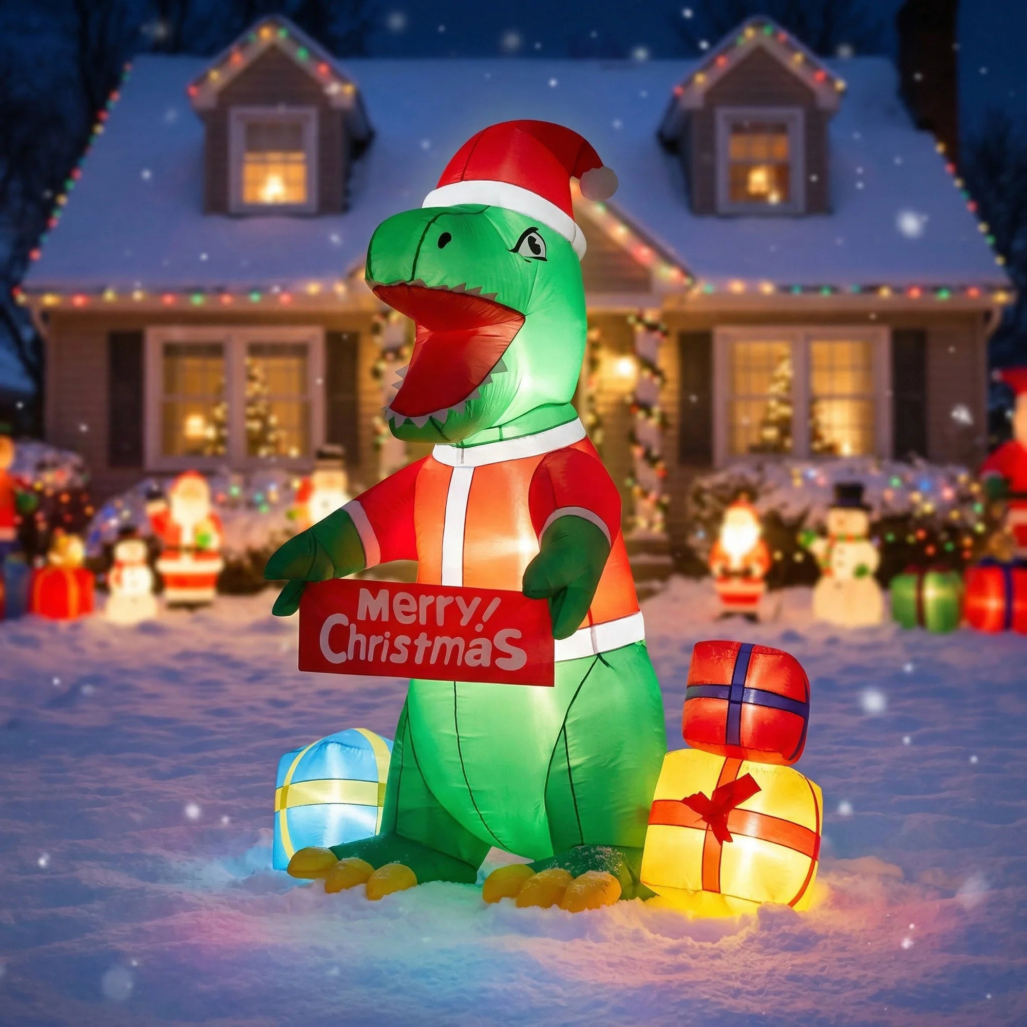 6FT Inflatable Christmas Dinosaur — Lighted Outdoor Holiday Decor