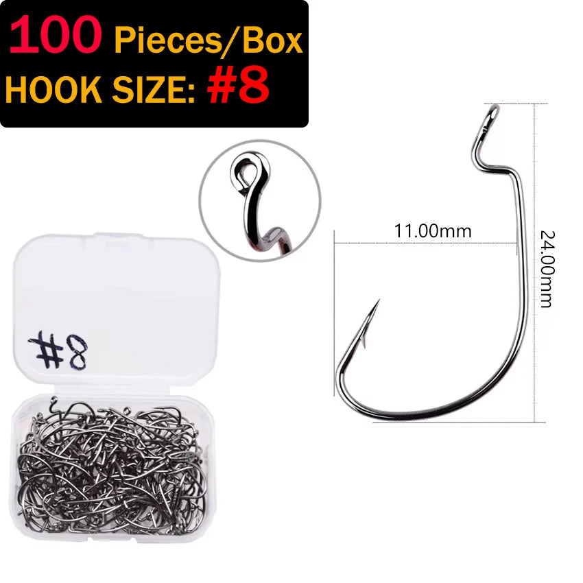 MrLurion Wide Gap Offset Fishing Hooks — High Carbon Steel Barbed Lures