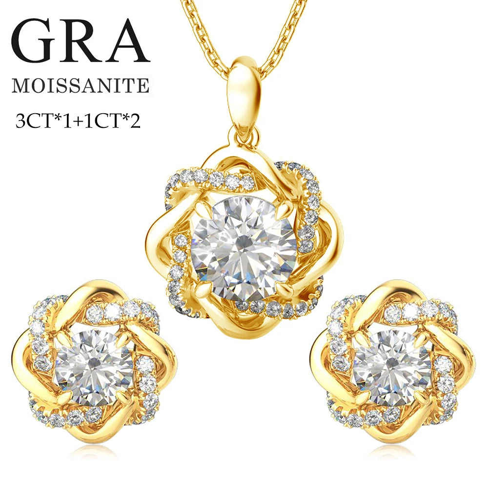 Silver Chakra Moissanite Jewelry Set — Luxury Necklace, Earrings & Bangle