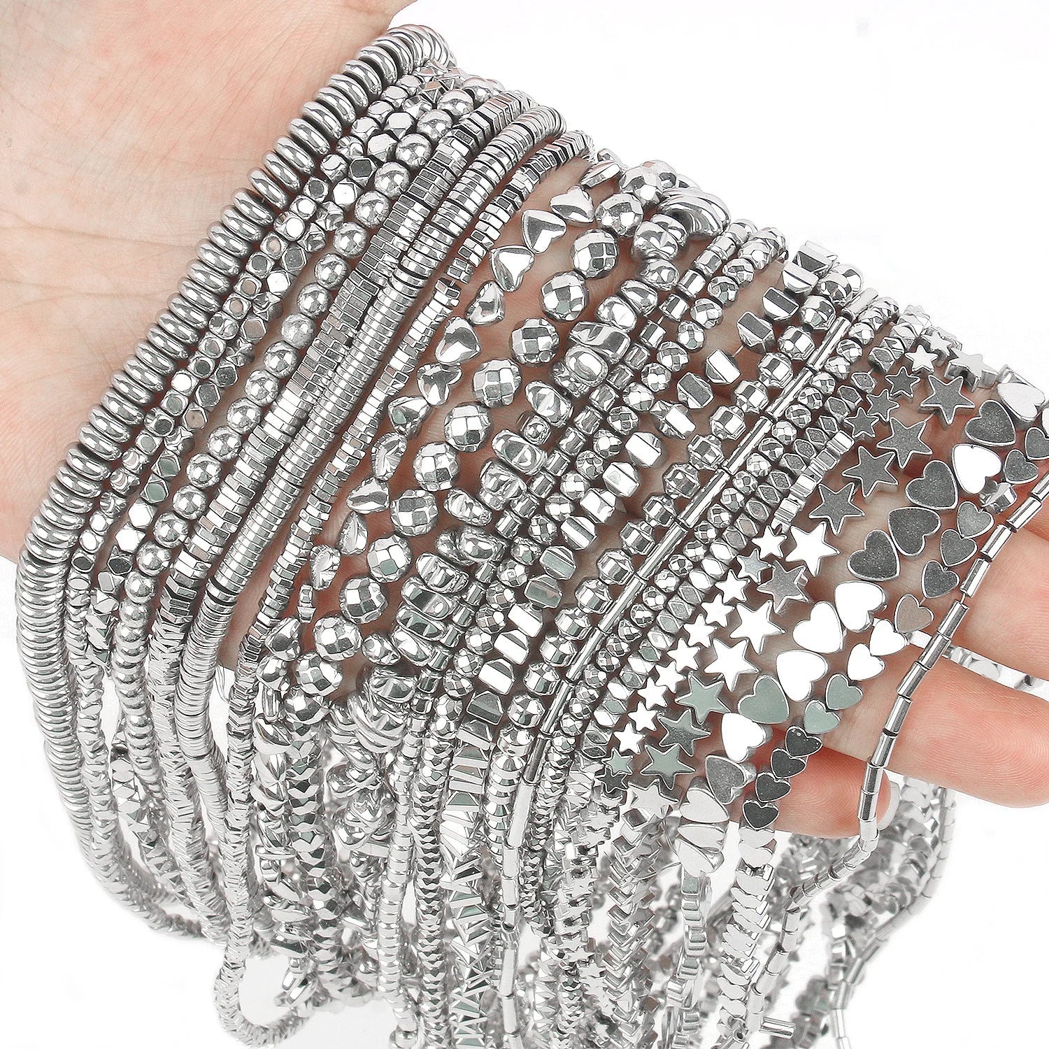Rhodium Plated Hematite Beads — Geometric Jewelry Making Charms