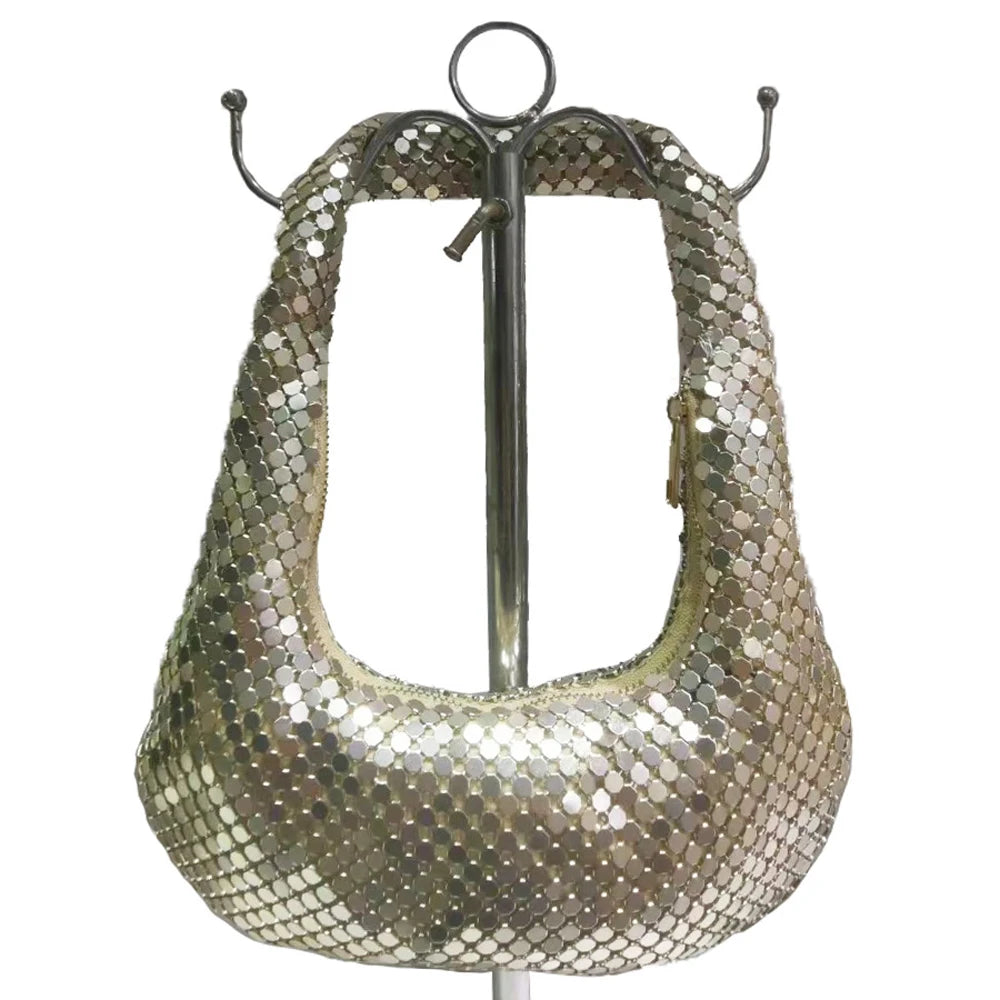 Shining Sequined Evening Clutch — Elegant Mesh Shoulder Bag for Weddings