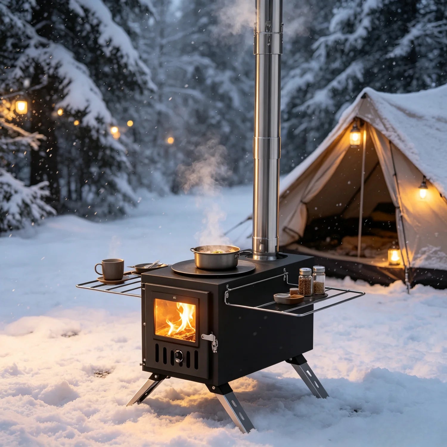 Portable Stainless Steel Wood Burning Stove — 2-in-1 Outdoor Heater & Cooker