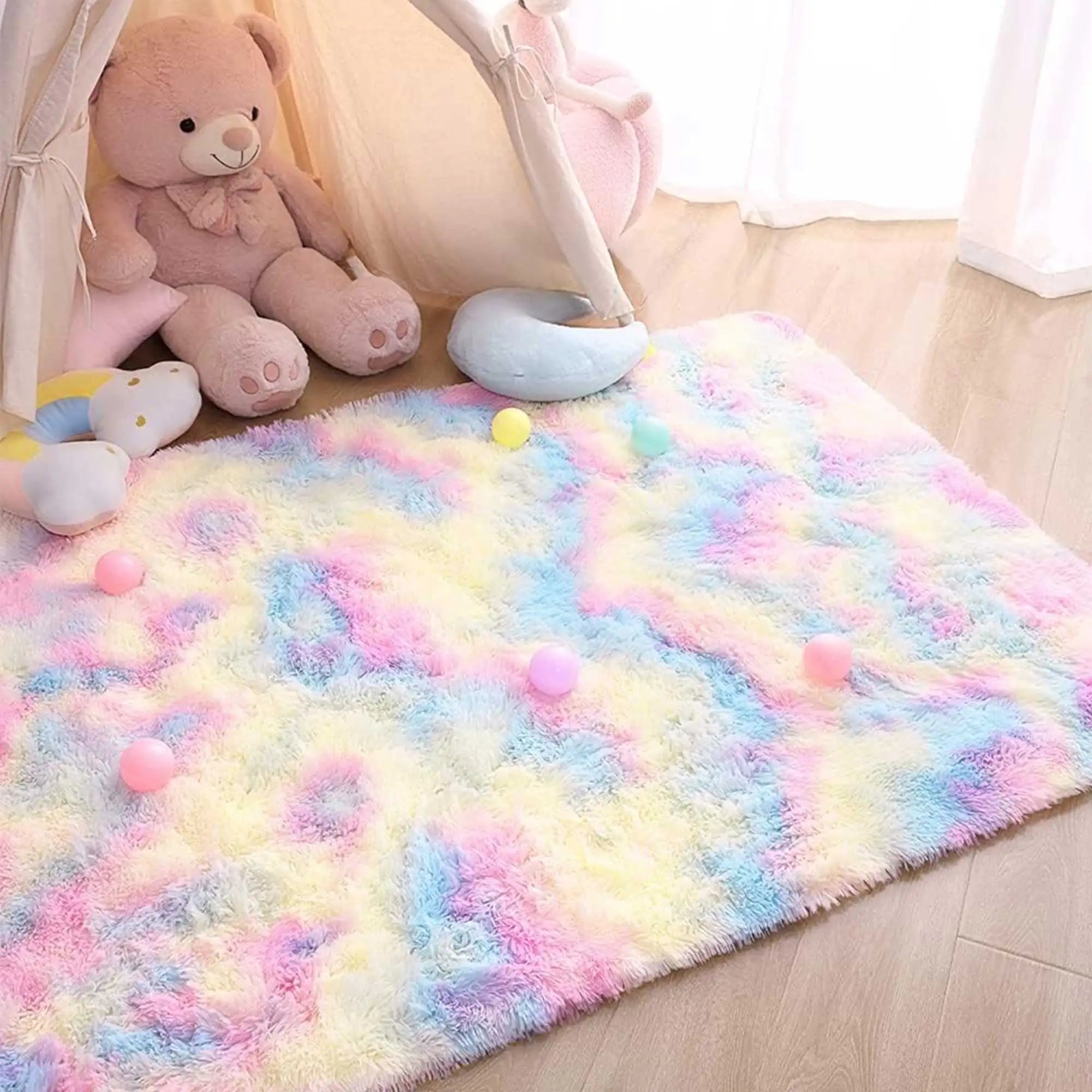 FORSWAN Rainbow Kids Area Rug — Soft Colorful Bedroom Floor Mat