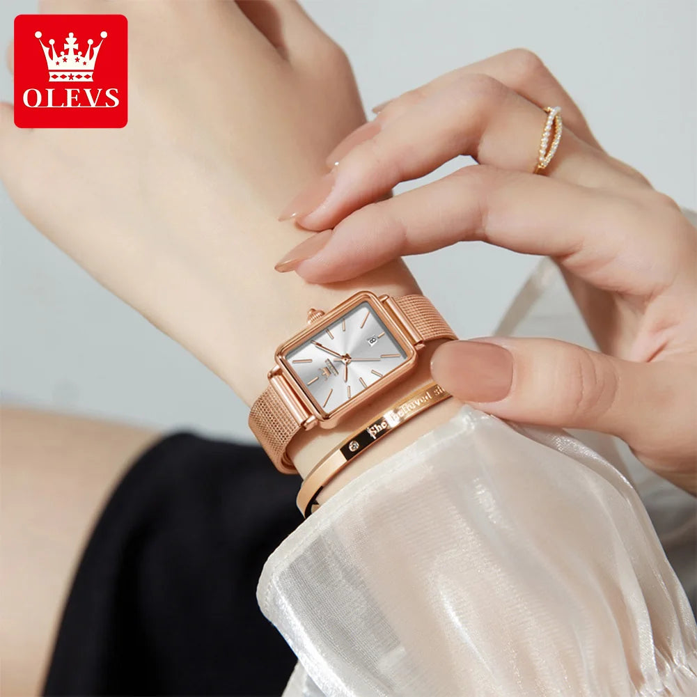 OUPINKE Square Quartz Watch — Ultra Thin Fashion Design with Auto Date