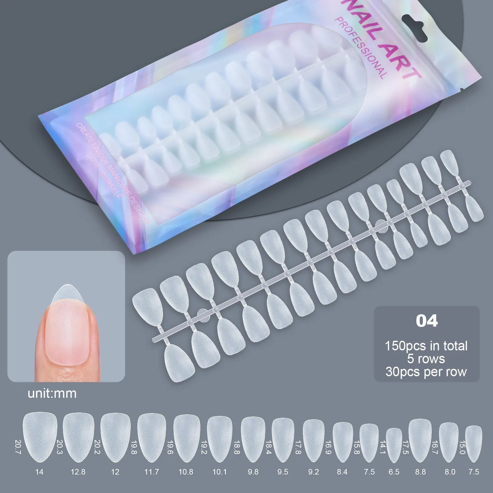 Press On Nails Set — Frosted Full Cover Fake Nail Tips, 150 Pieces