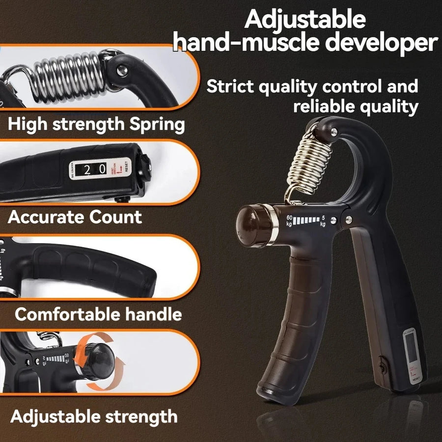 Adjustable Hand Grip Strengthener — Muscle Training Tool with Counter