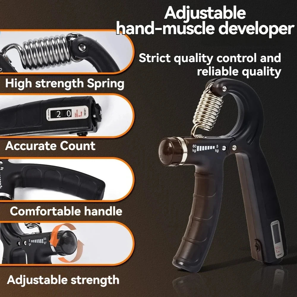 Adjustable Hand Grip Strengthener — Muscle Training Tool with Counter