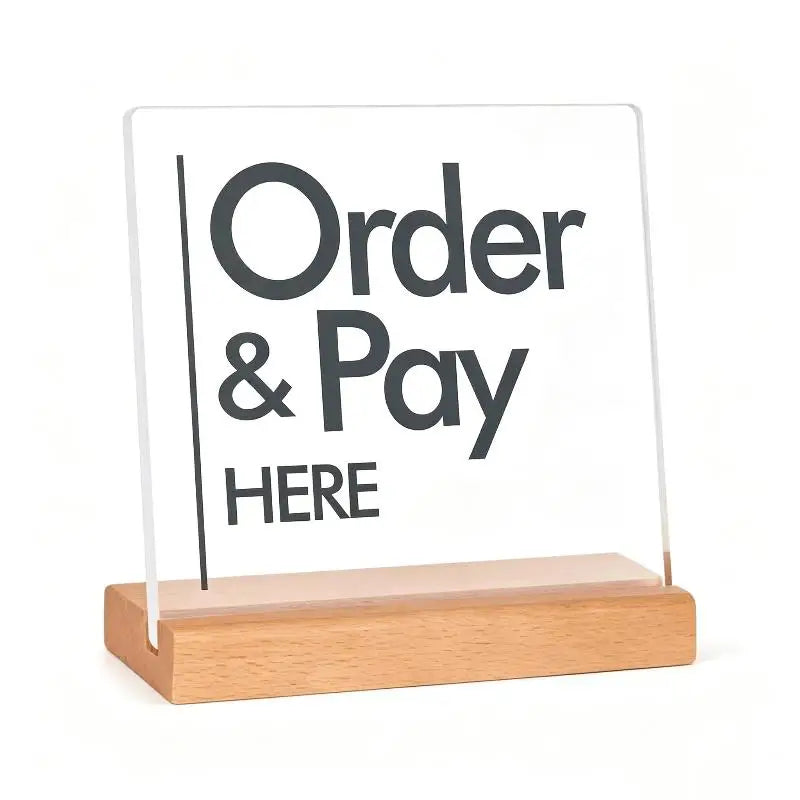 HUXUAN Acrylic Order Here Sign — Durable Countertop Display for Cafes