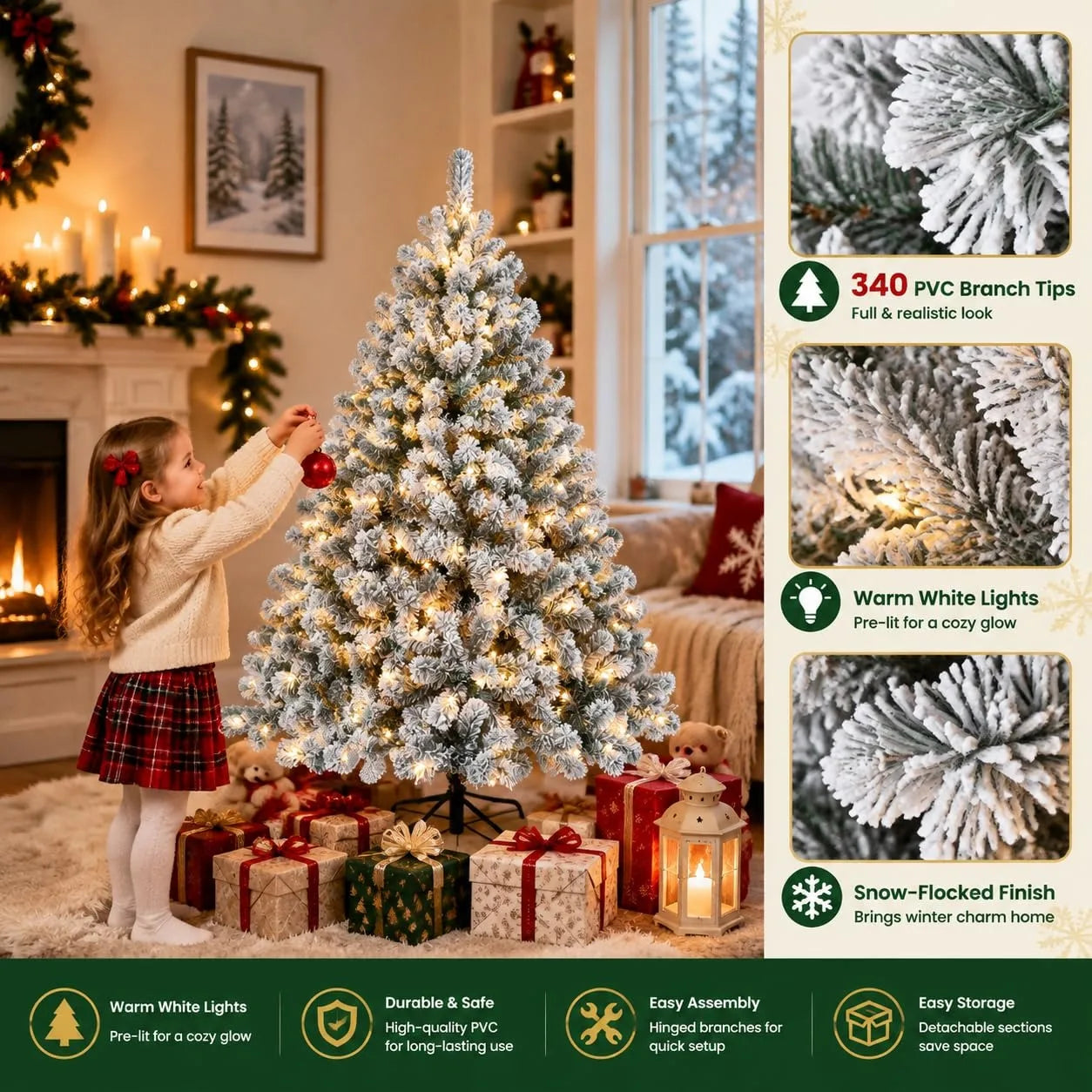 ANIXOL Artificial Christmas Tree — Pre-Lit with Snowflake Decor
