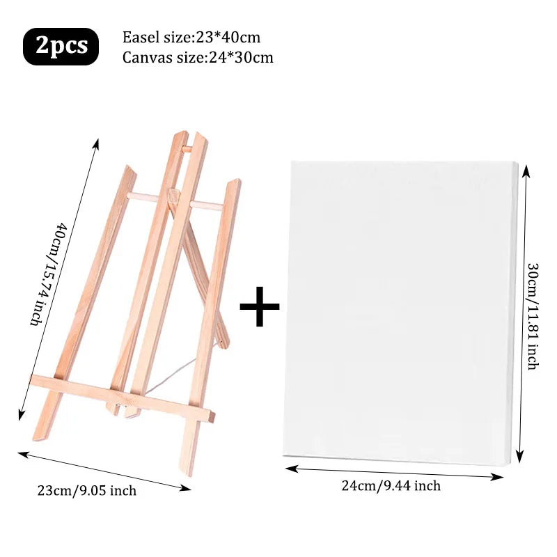 Mini Wooden Easel and Canvas Set — Portable Desktop Art Kit for Painting