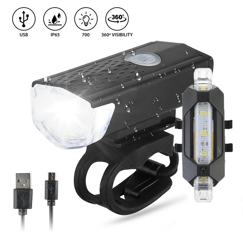 Rechargeable Bicycle Light Set — Front Headlight and Rear Taillight Kit