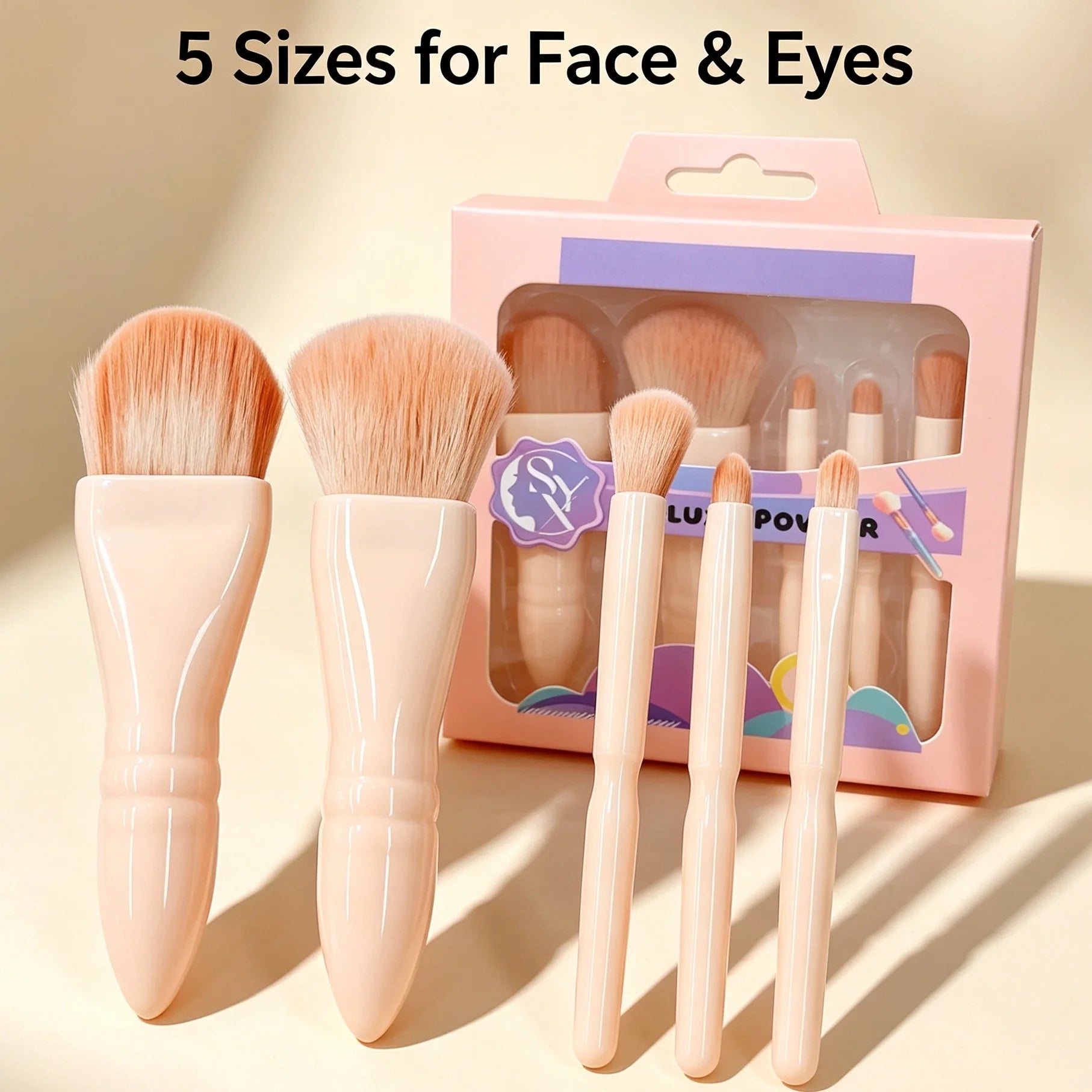 Essential 5-Piece Makeup Brush Set — Versatile Application Tools