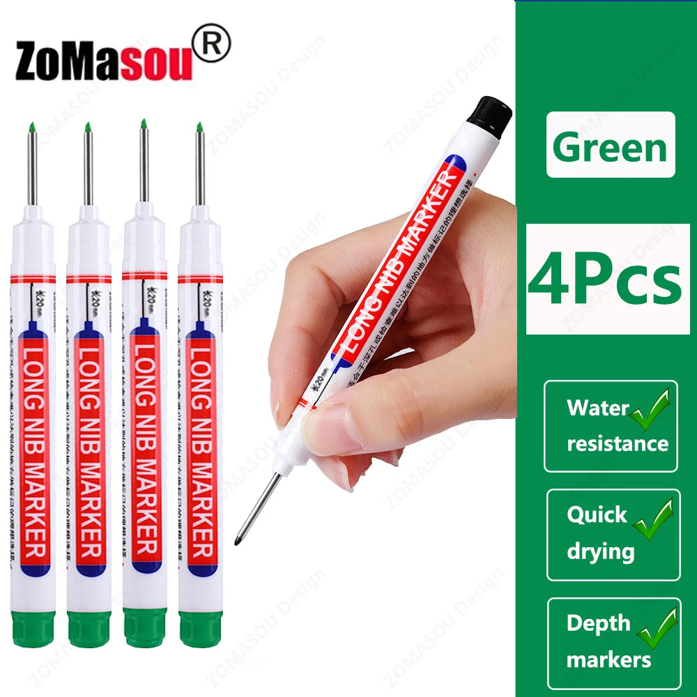 Deep Hole Marker Pen — Waterproof Long Head Woodworking Tool