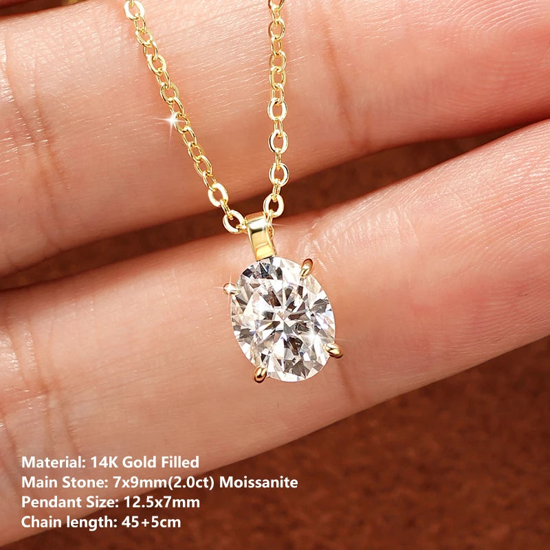 oxtao Moissanite Pendant Necklace — 14K Gold Filled Jewelry for Women