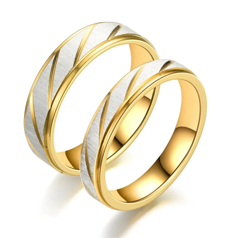 Classic Wave Pattern Couple Rings — Stainless Steel Promise Jewelry