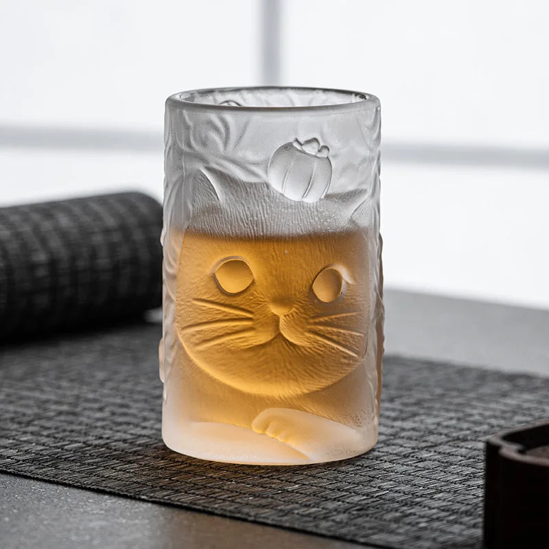 Cat Persimmon Glass Cup — Creative Decorative Drinking Vessel