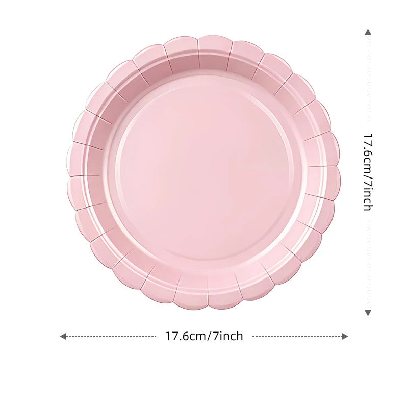 Elegant Pink Scalloped Edge Disposable Tableware — Chic Party Decor Set