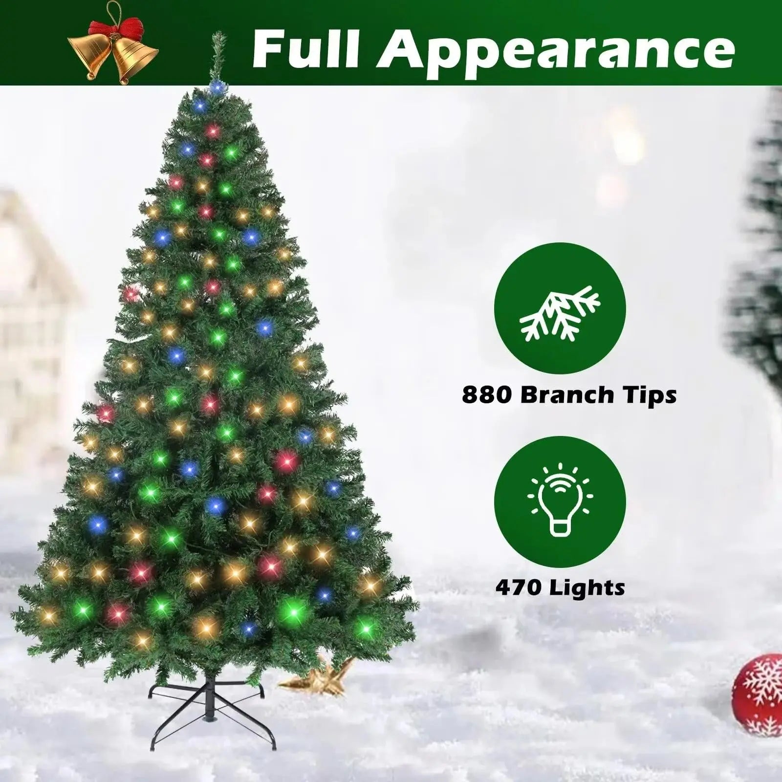 HiMISS 6.5FT Pre-Lit Artificial Christmas Tree — 350 Lights & 8 Modes
