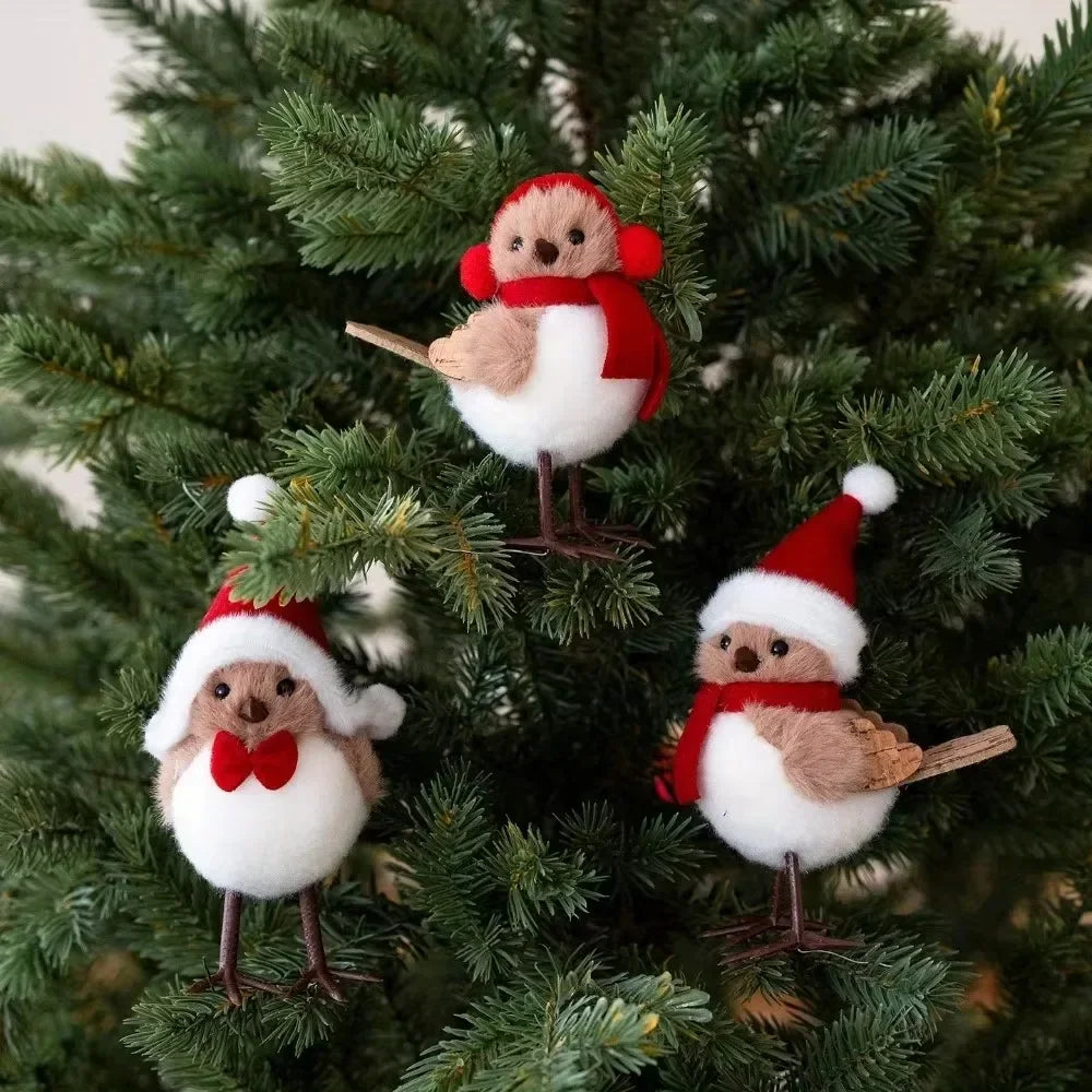 Festive Foam Bird Ornaments — Christmas Tree Pendants with Red Scarves