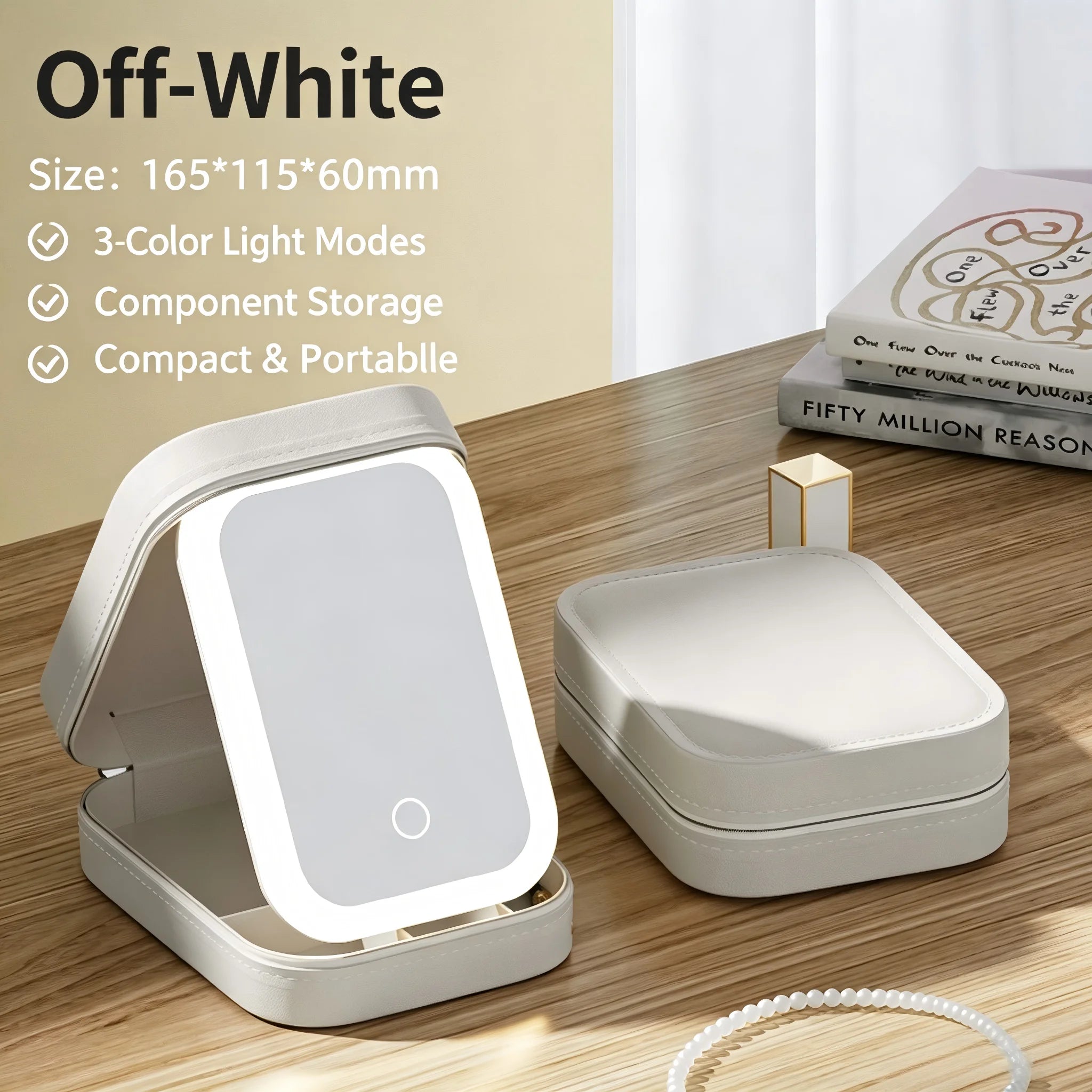 2-in-1 LED Makeup Mirror — Portable Jewelry Storage Box & Travel Light