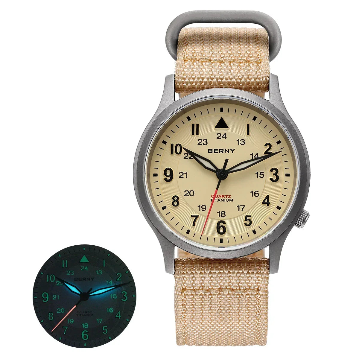 BERNY Full Titanium Field Watch — Luminous Quartz Men's Wristwatch