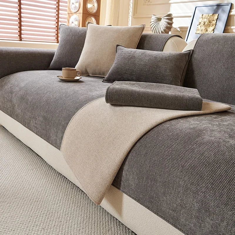 Chenille Sofa Cushion Cover — Non-Slip Jacquard Knit Protector
